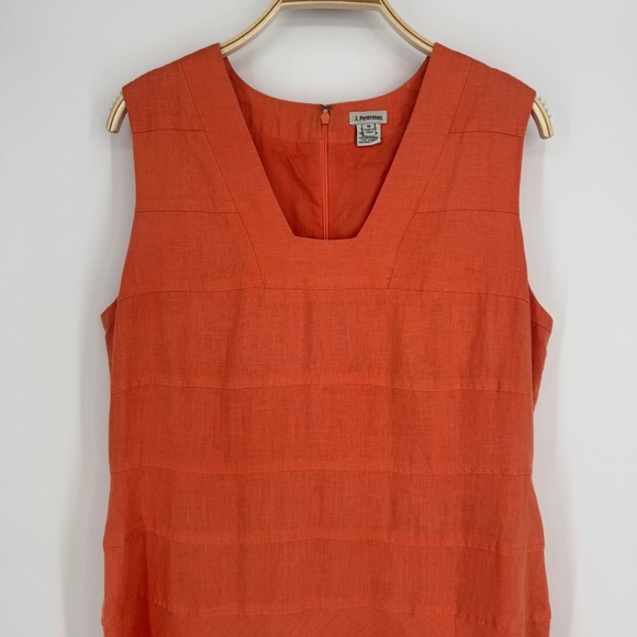 J. Peterman 1911 Linen Dress Size 16 Orange Fit Flare Midi Cottagecore Retro - Picture 4 of 11